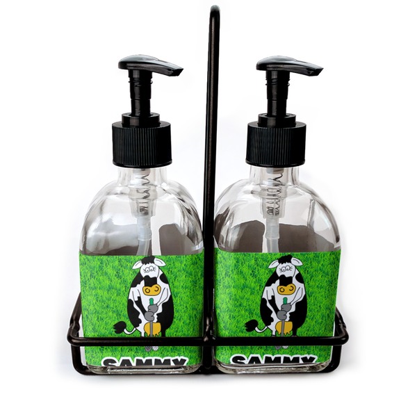 Custom Cow Golfer Glass Soap & Lotion Bottle Set (Personalized)