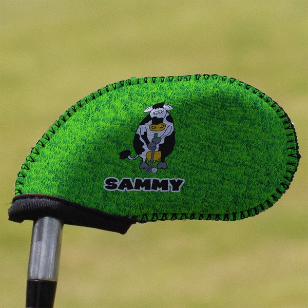 Custom Cow Golfer Golf Club Iron Cover (Personalized)