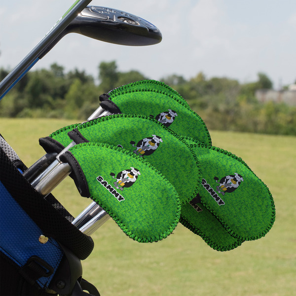 Custom Cow Golfer Golf Club Iron Cover - Set of 9 (Personalized)