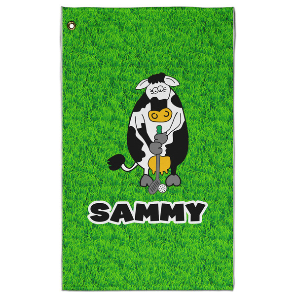Custom Cow Golfer Golf Towel - Poly-Cotton Blend - Large w/ Name or Text