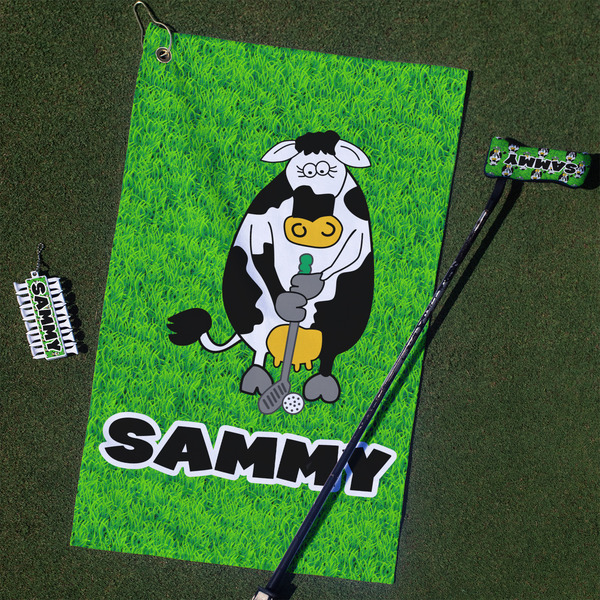 Custom Cow Golfer Golf Towel Gift Set w/ Name or Text