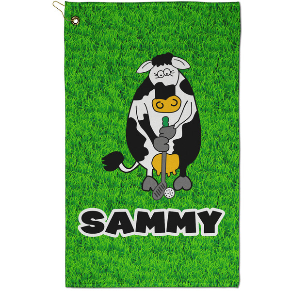 Custom Cow Golfer Golf Towel - Poly-Cotton Blend - Small w/ Name or Text