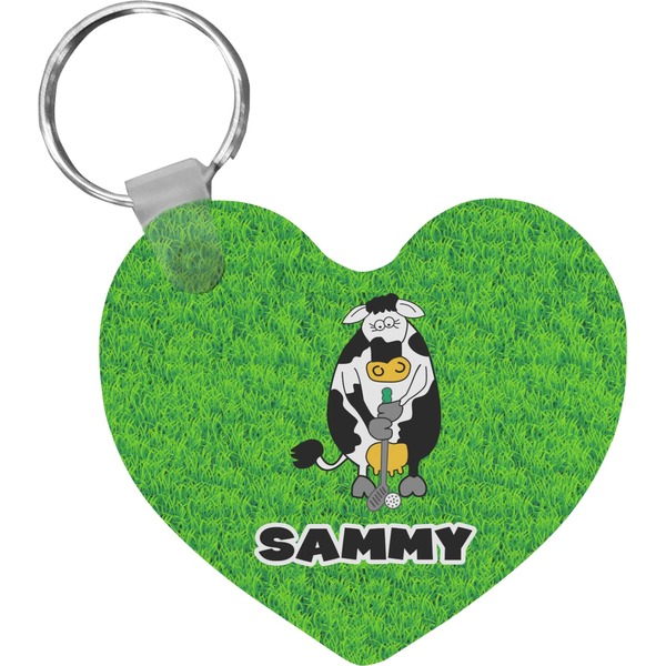 Custom Cow Golfer Heart Plastic Keychain w/ Name or Text