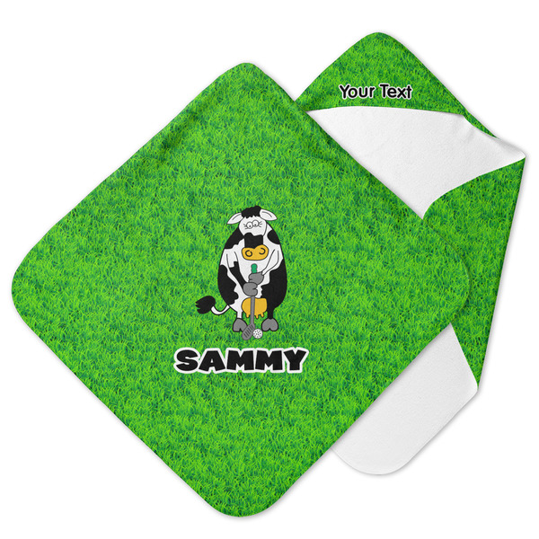 Custom Cow Golfer Hooded Baby Towel w/ Name or Text
