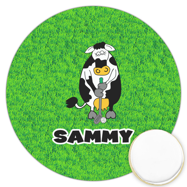 Custom Cow Golfer Printed Cookie Topper - 3.25" (Personalized)
