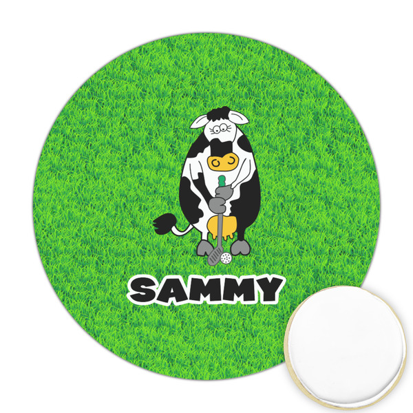 Custom Cow Golfer Printed Cookie Topper - Round (Personalized)