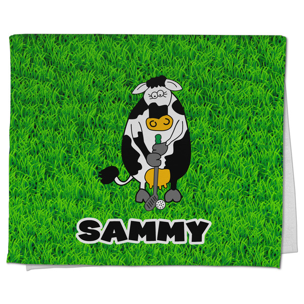 Custom Cow Golfer Kitchen Towel - Poly Cotton w/ Name or Text