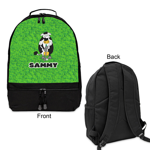 Cow Golfer Large Backpack - Black - Front & Back View