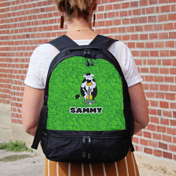 Cow Golfer Large Backpack - Black - On Back