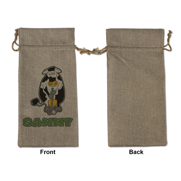 Cow Golfer Large Burlap Gift Bags - Front Approval