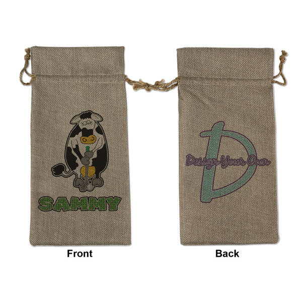 Custom Cow Golfer Large Burlap Gift Bag - Front & Back (Personalized)