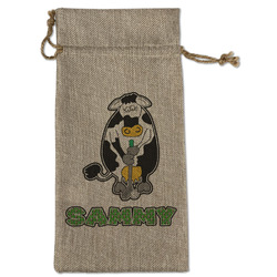 Cow Golfer Large Burlap Gift Bag - Front (Personalized)