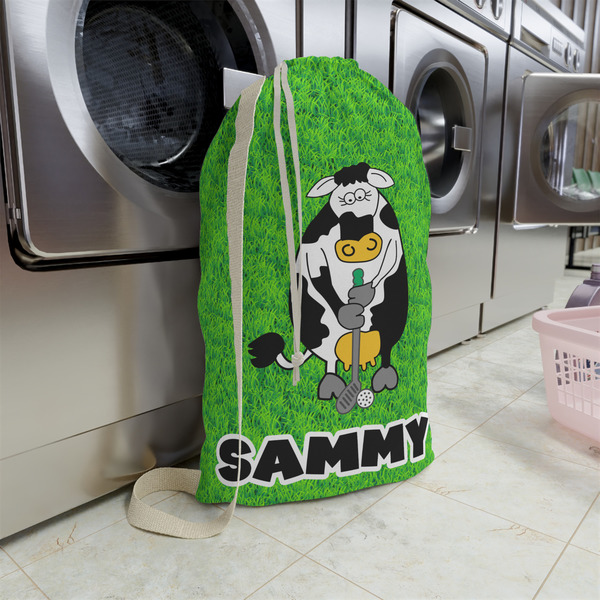 Cow Golfer Large Laundry Bag - In Context