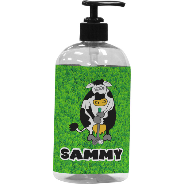 Custom Cow Golfer Plastic Soap / Lotion Dispenser (16 oz - Large - Black) (Personalized)