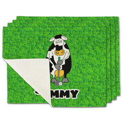 Cow Golfer Single-Sided Linen Placemat - Set of 4 w/ Name or Text