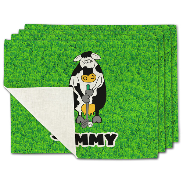 Custom Cow Golfer Single-Sided Linen Placemat - Set of 4 w/ Name or Text
