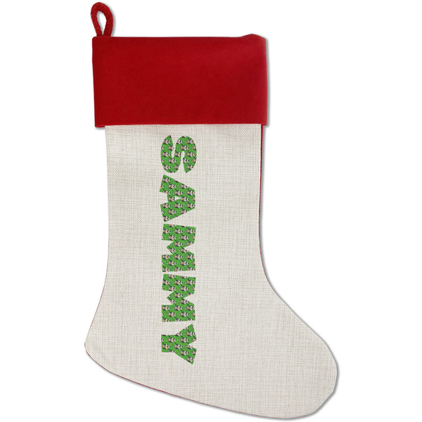 Custom Cow Golfer Red Linen Stocking (Personalized)