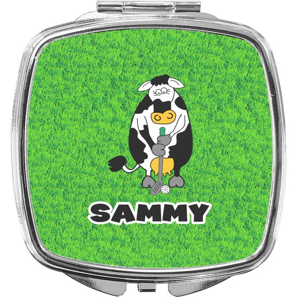 Custom Cow Golfer Compact Makeup Mirror (Personalized)