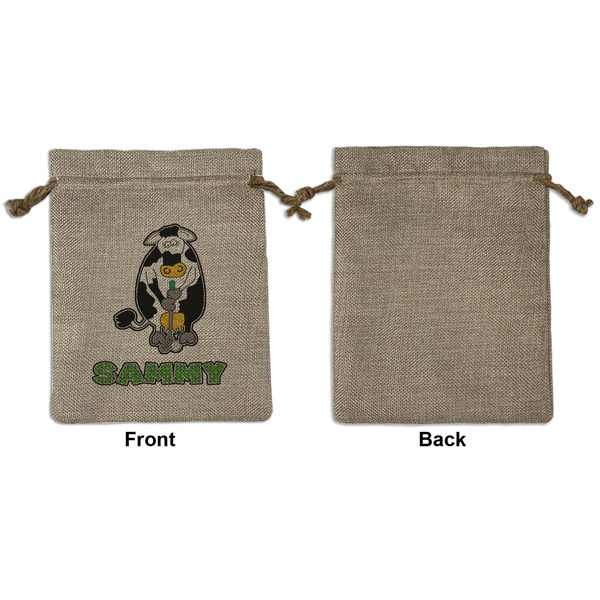 Cow Golfer Medium Burlap Gift Bag - Front Approval