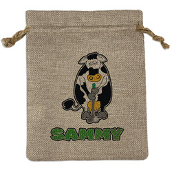 Cow Golfer Medium Burlap Gift Bag - Front (Personalized)