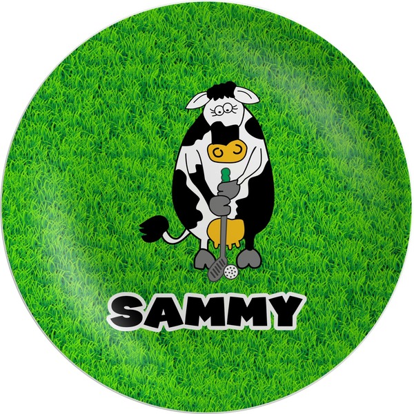 Custom Cow Golfer Melamine Plate (Personalized)