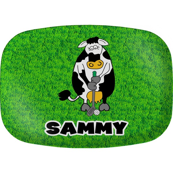 Custom Cow Golfer Melamine Platter (Personalized)