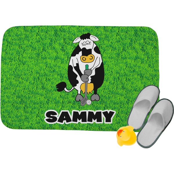 Custom Cow Golfer Memory Foam Bath Mat - 24"x17" (Personalized)