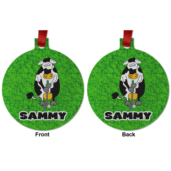 Cow Golfer Metal Ball Ornament - Front and Back