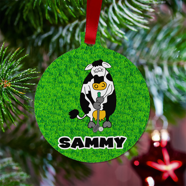 Cow Golfer Metal Ball Ornament - Lifestyle