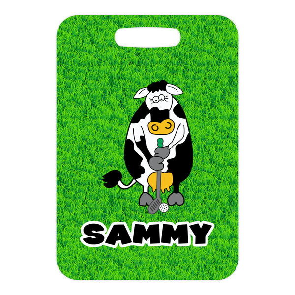 Cow Golfer Metal Luggage Tag - Front Without Strap