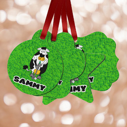 Cow Golfer Metal Ornaments - Double Sided w/ Name or Text