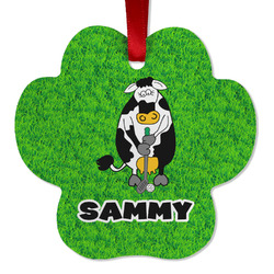 Cow Golfer Metal Paw Ornament - Double Sided w/ Name or Text