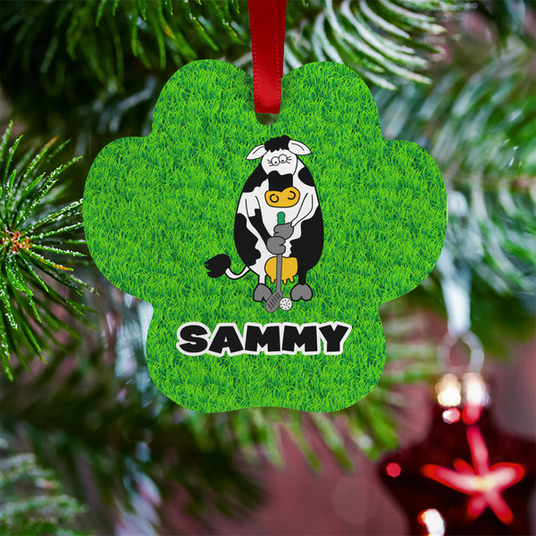 Cow Golfer Metal Paw Ornament - Lifestyle