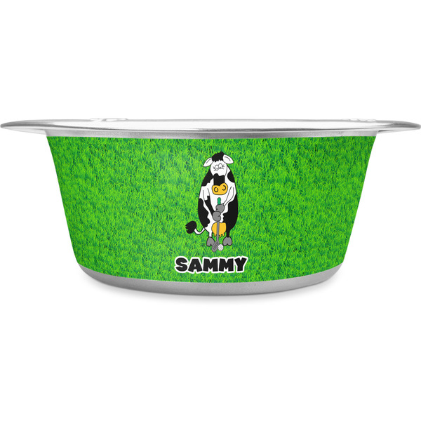 Custom Cow Golfer Stainless Steel Dog Bowl - Large (Personalized)