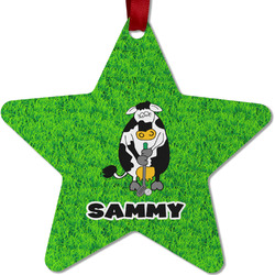 Cow Golfer Metal Star Ornament - Double Sided w/ Name or Text