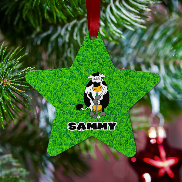 Cow Golfer Metal Star Ornament - Lifestyle