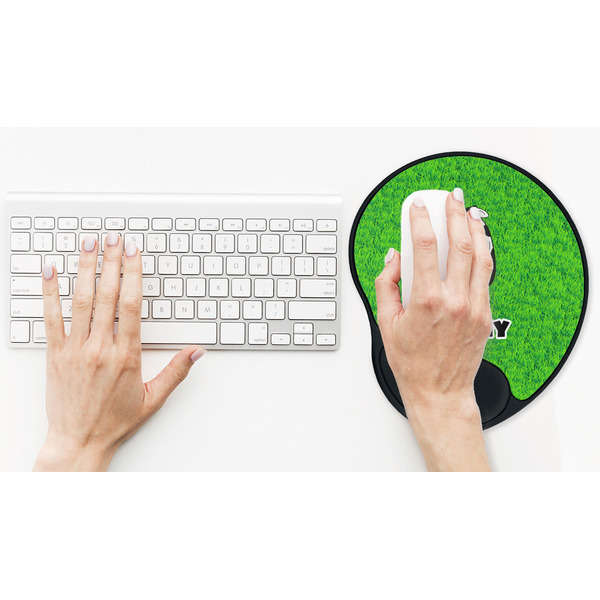 Cow Golfer Mouse Pad with Wrist Rest - LIFESYTLE 2 (in use)