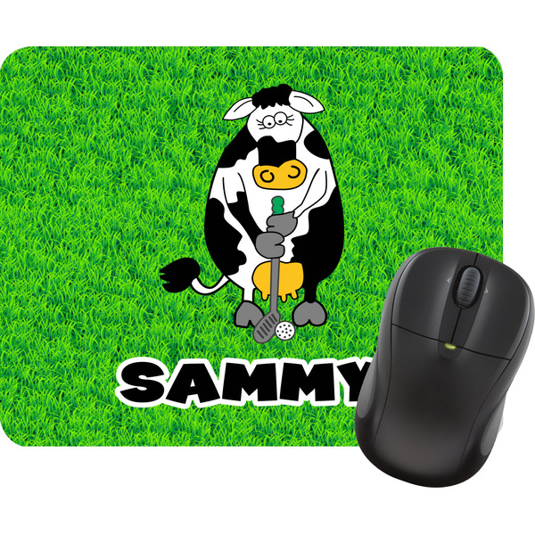 Custom Cow Golfer Rectangular Mouse Pad (Personalized)