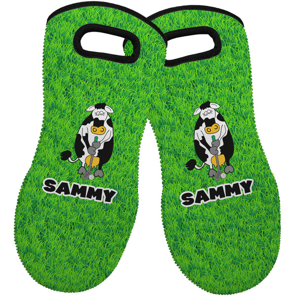 Custom Cow Golfer Neoprene Oven Mitts - Set of 2 w/ Name or Text