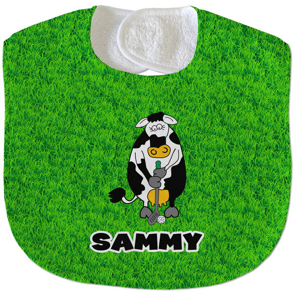 Custom Cow Golfer Velour Baby Bib w/ Name or Text