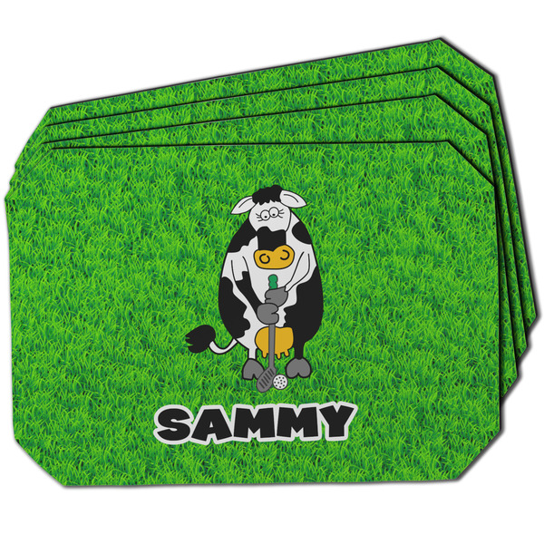 Custom Cow Golfer Dining Table Mat - Octagon w/ Name or Text