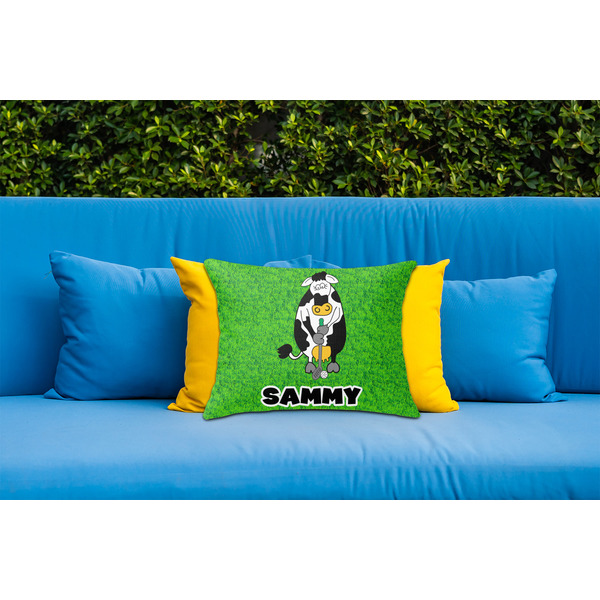 Cow Golfer Outdoor Throw Pillow  - LIFESTYLE (Rectangular - 20x14)