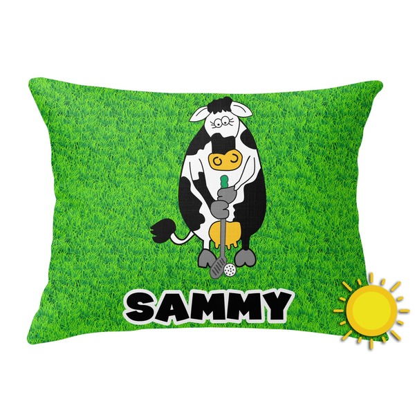 Custom Cow Golfer Outdoor Throw Pillow (Rectangular) (Personalized)