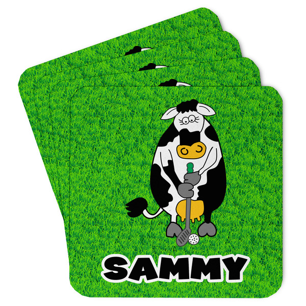 Custom Cow Golfer Paper Coasters w/ Name or Text