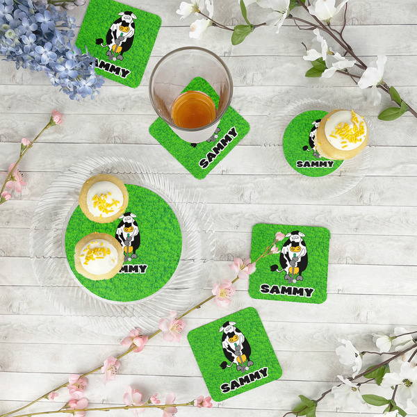 Cow Golfer Paper Coasters - In Context