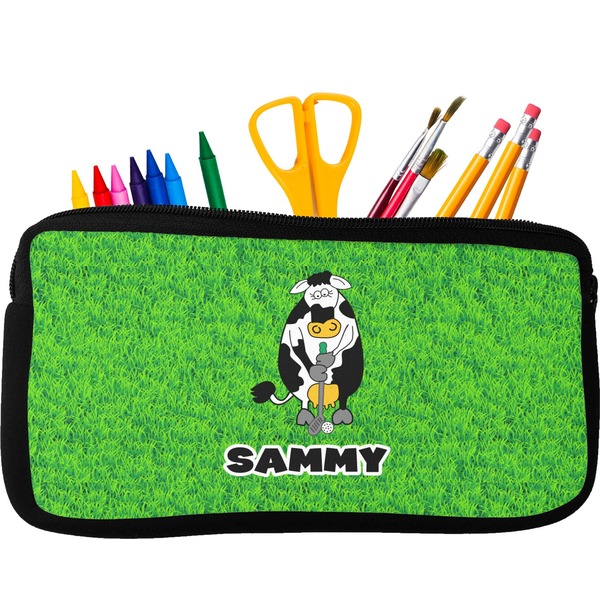 Custom Cow Golfer Neoprene Pencil Case - Small w/ Name or Text