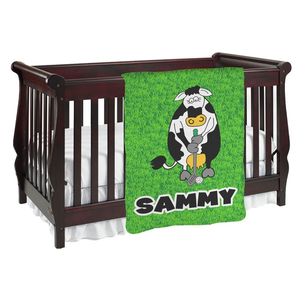 Custom Cow Golfer Baby Blanket (Double Sided) (Personalized)