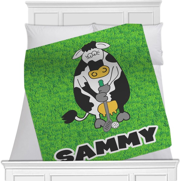 Custom Cow Golfer Minky Blanket - Twin / Full - 80"x60" - Double Sided (Personalized)