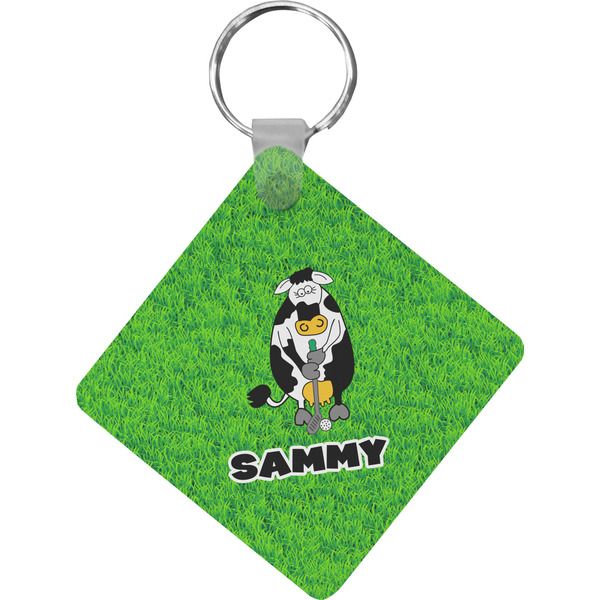 Custom Cow Golfer Diamond Plastic Keychain w/ Name or Text