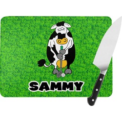 Cow Golfer Rectangular Glass Cutting Board - Large - 15.25"x11.25" w/ Name or Text